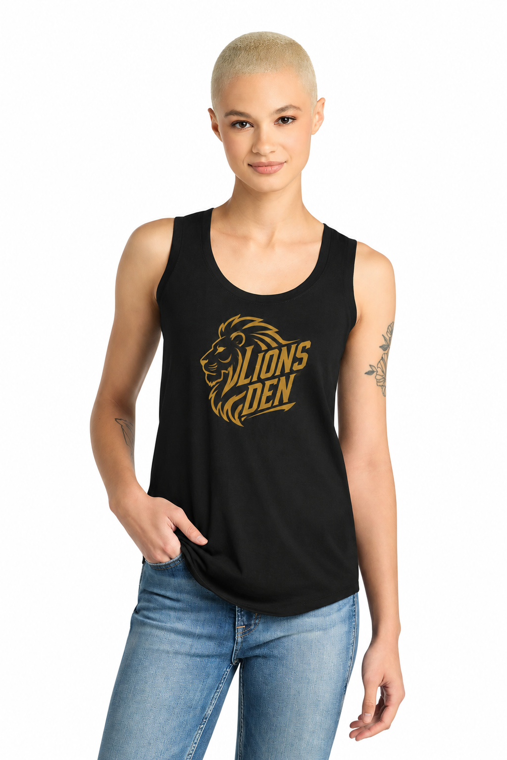 Lions Den – District® Women’s Perfect Tri® Racerback Tank  Confidence. Comfort. Strength. Welcome to the Den.