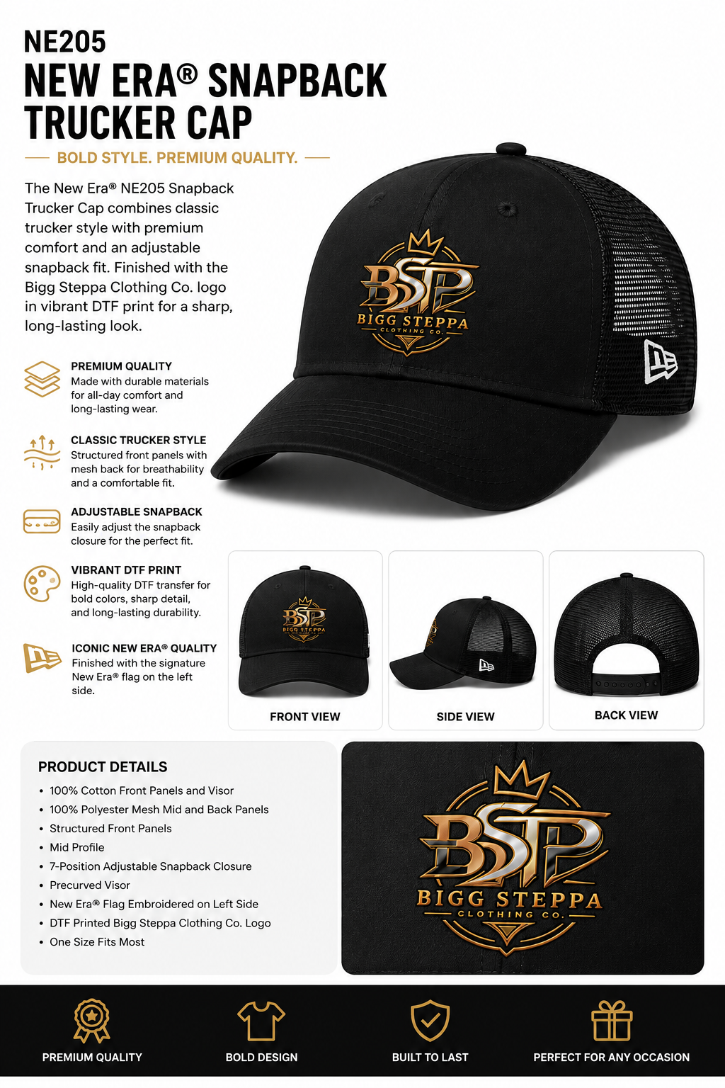 New Era® Snapback Trucker Cap with Premium DTF Logo